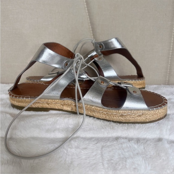 CHARLOTTE STONE Silver Metallic Leather Joni Gladiator Espadrille Sandals Sz 10 - Picture 14 of 16